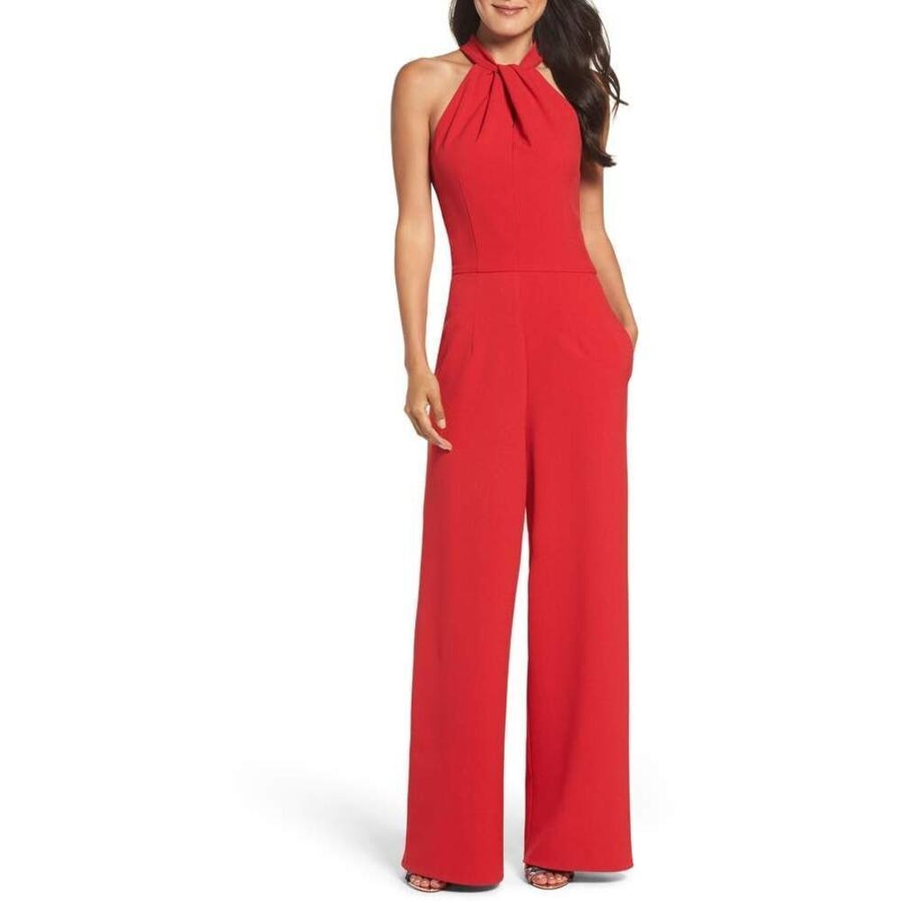 Julia Jordan Women's Red Halter Neck Wide Leg Jumpsuit Size 6 NWOT